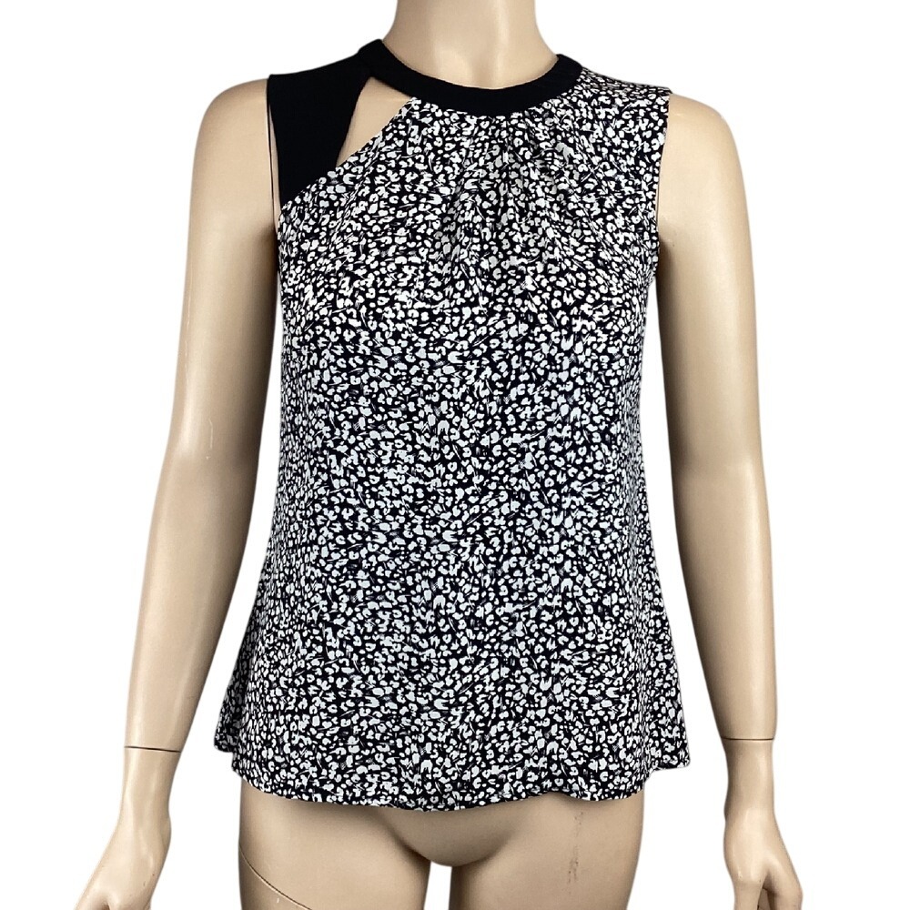 Nanette Lepore Silk‎ Top Size 0 Sleeveless Black White Print Blouse